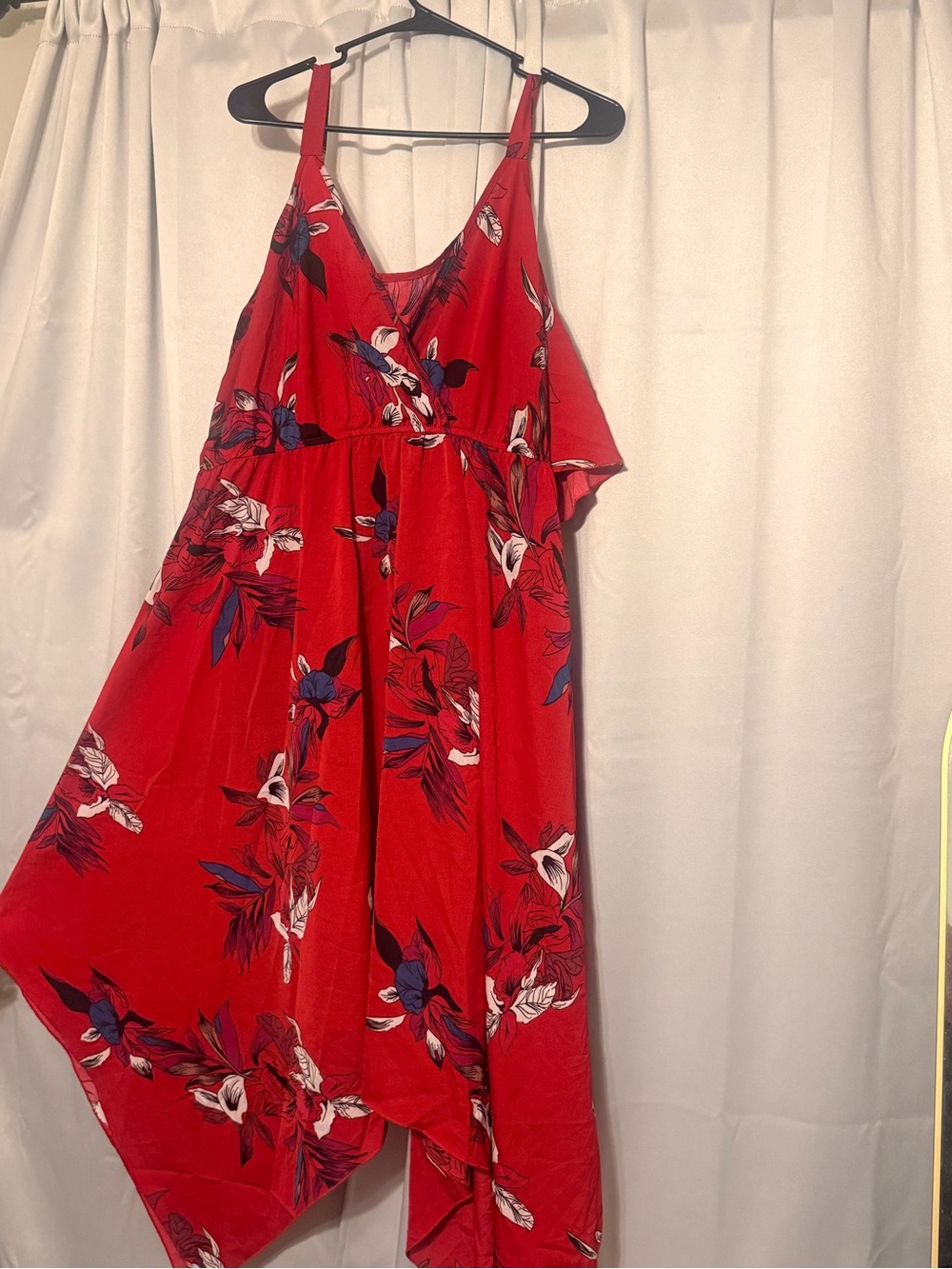 Red Floral Asymmetrical V-Neck Summer Dress